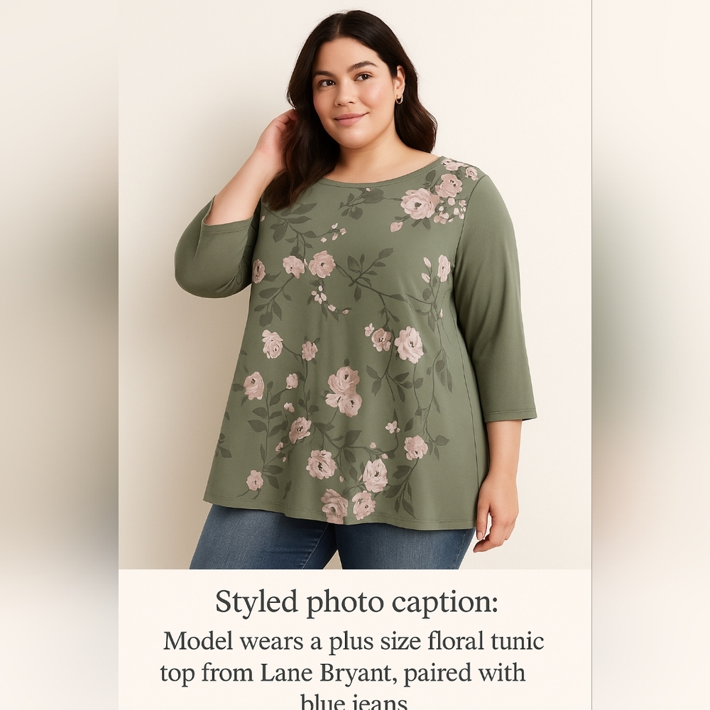 Lane Bryant NWT Green Pink  Floral 3/4 Sleeves Side Slit Tunic Top Size 18/20